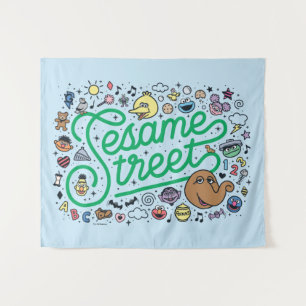 Tenture Sésame Sésame   Sesame Street Green Doodle Script