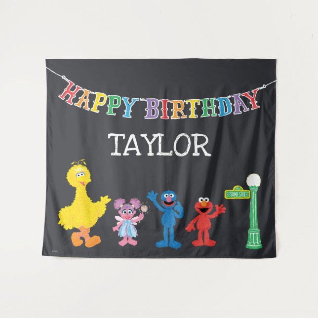 Tenture Sesame Street Chalkboard anniversaire (Devant (Horizontal))