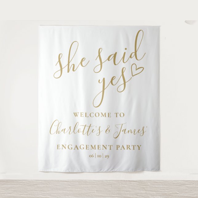 Tenture She Said Yes Engagement Party Gold Photo Backdrop (Devant)