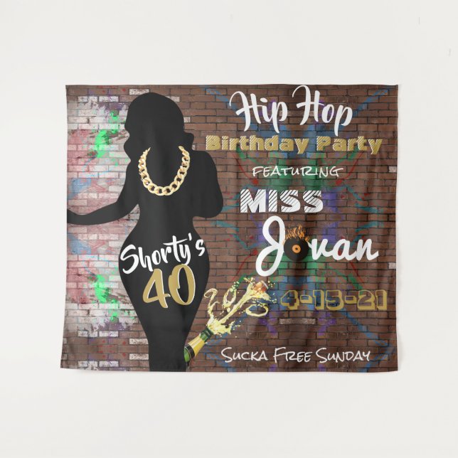 Tenture Shorty's 40| 90's Hip hop Anniversaire Contexte (Devant (Horizontal))