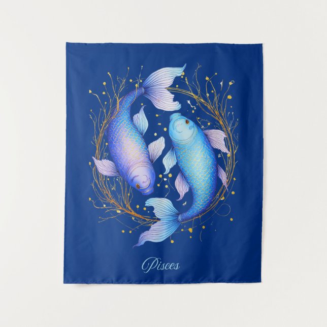 Tenture Signe Zodiaque Pisces, Deux Poissons Koi Gracieux (Devant)