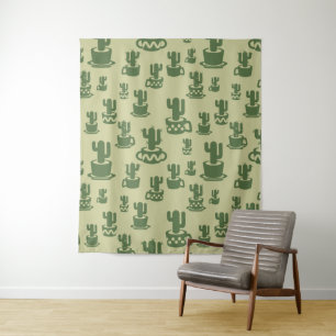 Tenture Silhouette de cactus succulent en tasses et pots