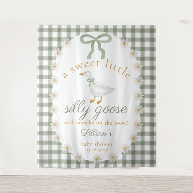 Tenture Silly Goose Green Gingham Baby Shower Backdrop (Devant)