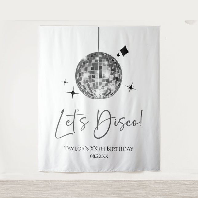 Tenture Silver Disco Ball Let's Disco fête d'anniversaire (Devant)