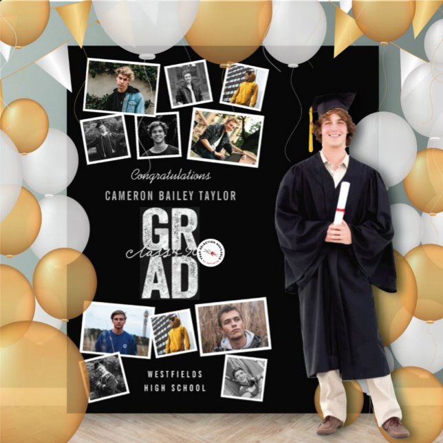 Tenture Silver GRAD Graduation Party 11 fond photo (2025 Silver GRAD Graduation Party 11 Photo Backdrop Tapestry | fatfatin @ zazzle.com/color_therapy)