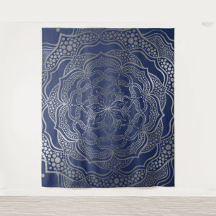 Tenture Silver Mandala Boho Chic Elegant Marine Bleu Éléga