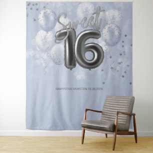 Tenture Silver Sweet 16 Ballons Anniversaires Dusty Blue f