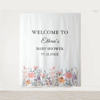 Tenture Simple Fête de Bébé Jardin Floral Aquarelle