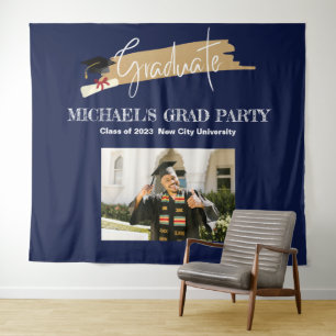 Tenture Simple NavyBlue Graduation Photo Booth Backdrop