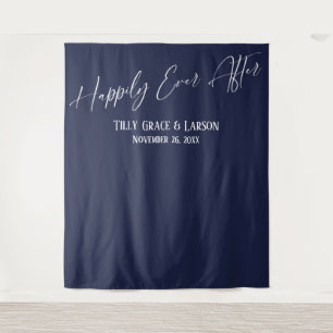 Tenture Simple Toile de Fond de Photo Navy Happily Ever Af