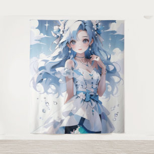 Tenture Sirène avec cheveux bleus dans une robe bleue