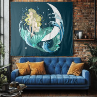 Sirène Blonde Croissant de Lune Fantastique Art Dé