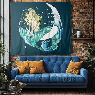 Tenture Sirène Blonde Croissant de Lune Fantastique Art Dé