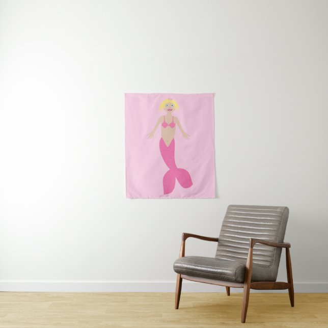 Tenture Sirène Fantastique Rose Clair (En situation)
