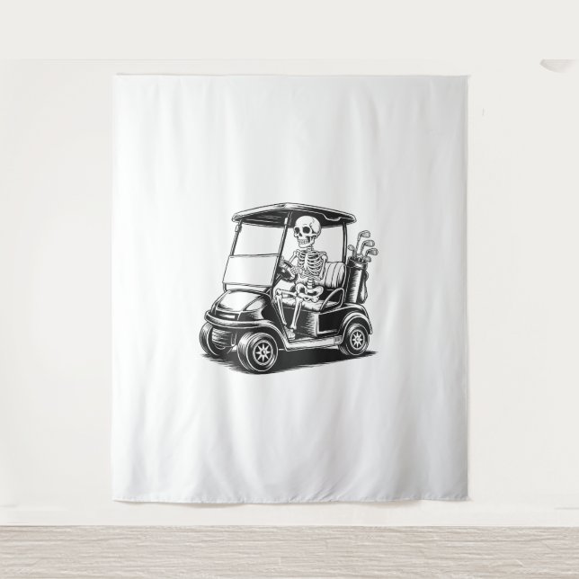 Tenture Skeletal Golfer Crâne Jouer Golf (Devant)