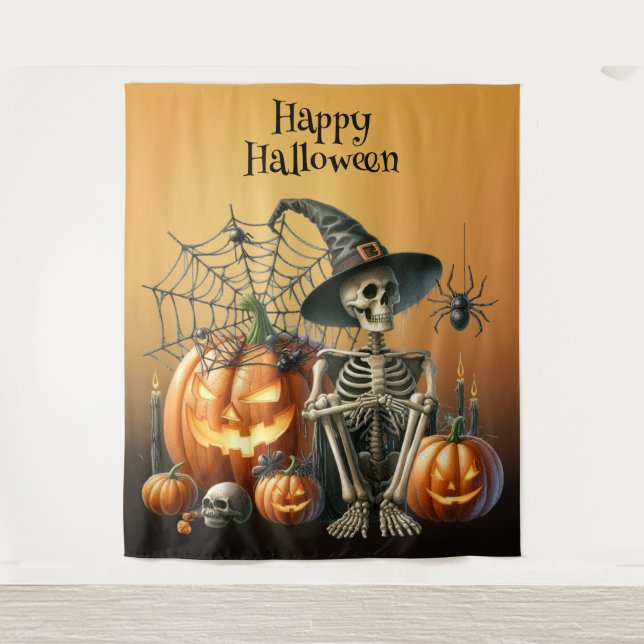 Tenture Skeleton Citrouille Halloween fond (Devant)