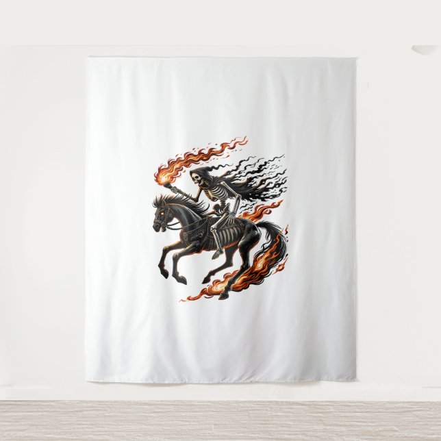 Tenture Skeleton Horseman Riding Flaming Horse (Devant)