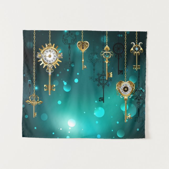 Tenture Skeleton Keys on Green Background (Devant (Horizontal))