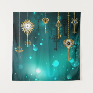 Tenture Skeleton Keys on Green Background