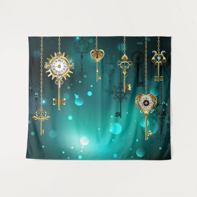 Tenture Skeleton Keys on Green Background (Devant (Horizontal))