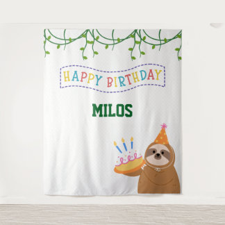 Tenture Sloth Birthday Backdrop Personalized Tapestry