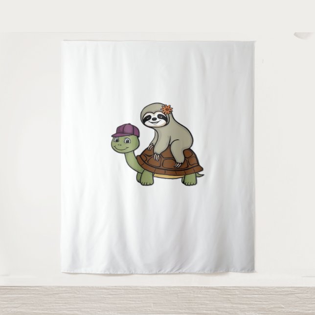 Tenture Sloth chevauchant une tortue T-Shirt classique (Devant)