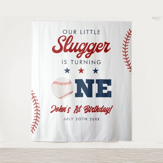 Tenture Slugger Baseball 1st Birthday Photo Backdrop (Devant)