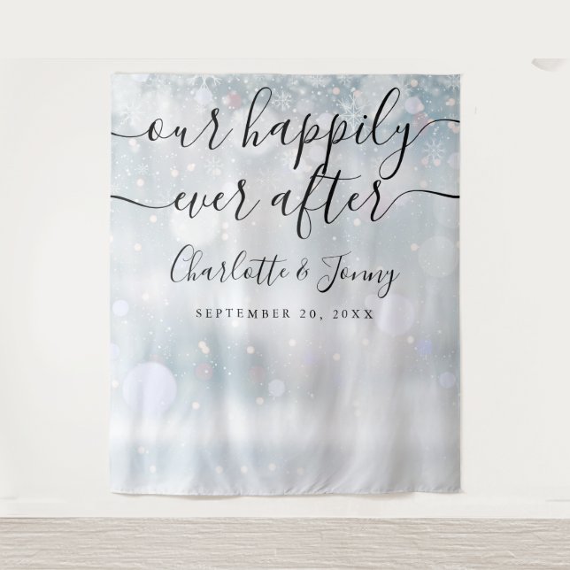 Tenture Snowflakes Script Mariage Photo Booth Prop (Devant)