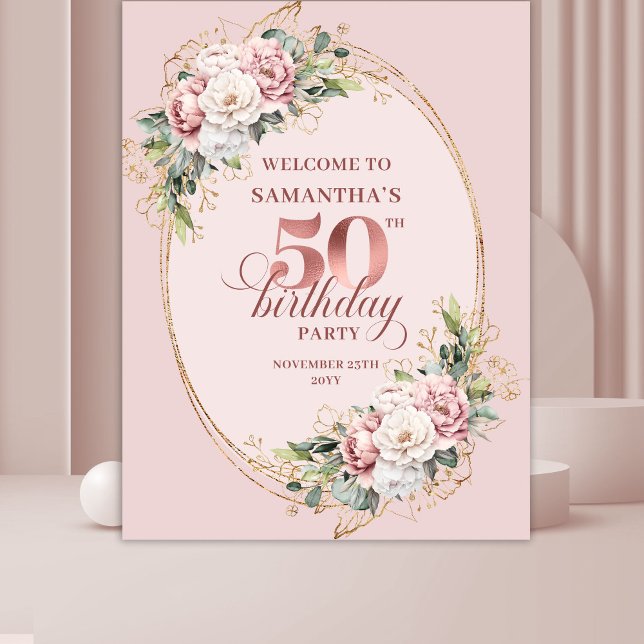 Tenture Soft Blush Pink Rose Gold 50th Birthday Backdrop (Soft Blush Pink Rose Gold 50th Birthday Backdrop)