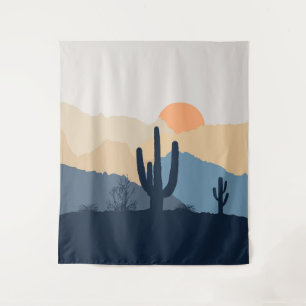 Tenture Soleil désert bleu et beige