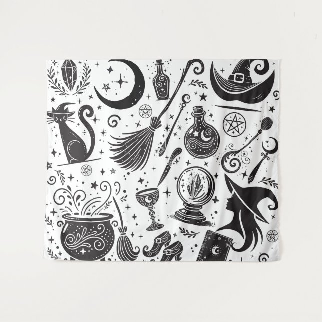 Tenture Sorcière magique Whimsical Wiccan Pagan (Devant (Horizontal))