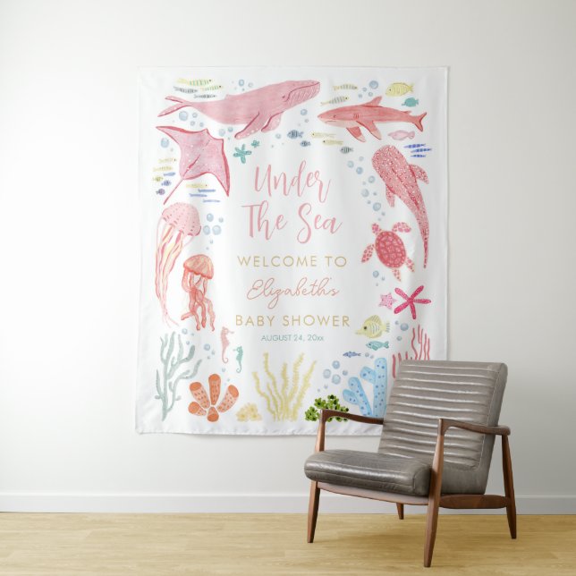 Tenture Sous L'Accueil Du Baby shower Sea Girl (En situation)