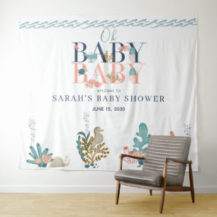 Tenture Sous l'aquarelle bleu mer Oh Baby shower bébé