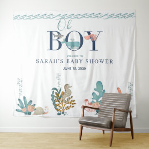 Tenture Sous l'aquarelle bleu mer Oh Baby shower garçon T