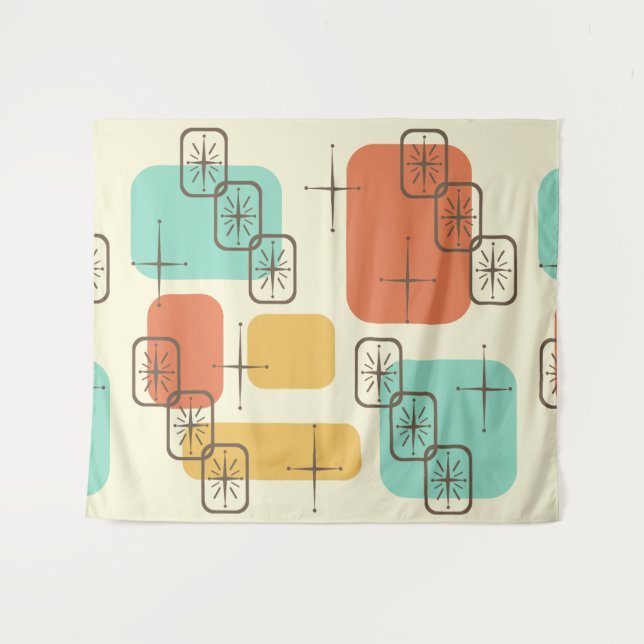 Tenture Spoutnik moderne du milieu du siècle Multicolore 1 (Devant (Horizontal))