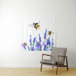 Tenture Spring Flowers and Bees Flying Tapestry