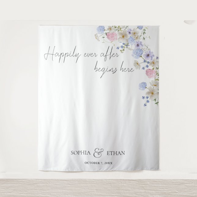 Tenture Spring Wildflowers Purple Pink Wedding (Devant)