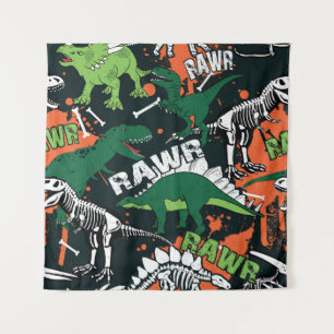 Tenture Squelette de dinosaure. Motif de grunge vintage