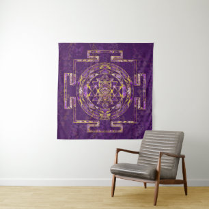 Tenture Sri Yantra/améthyste et or de Sri Chakra