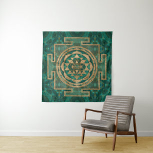 Tenture Sri Yantra/malachite et or de Sri Chakra