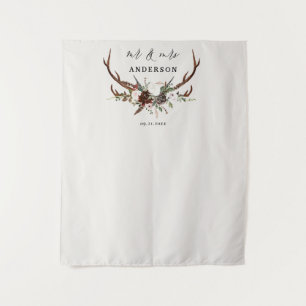 Tenture Stag rustique mariage botanique m et mrs script