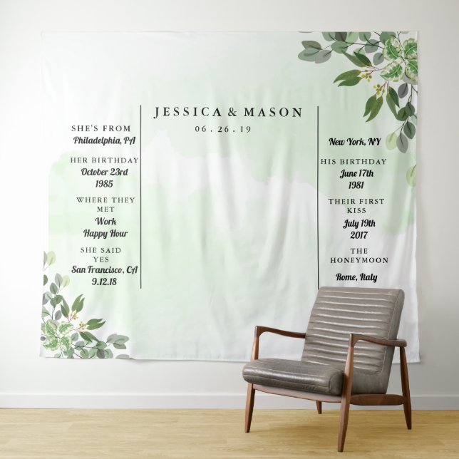 Tenture Stand de mariage au eucalyptus et succulentes (En situation (horizontale))