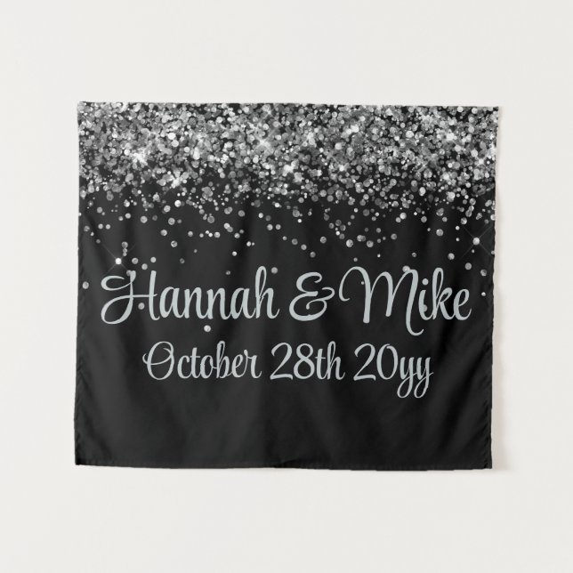 Tenture Stand de photo de mariage personnalisé noir et arg (Devant (Horizontal))
