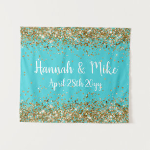 Tenture Stand de photo de mariage personnalisé turquoise b