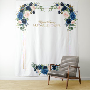 Tenture Stand de photobooth Mariage Floral Bleu Rose