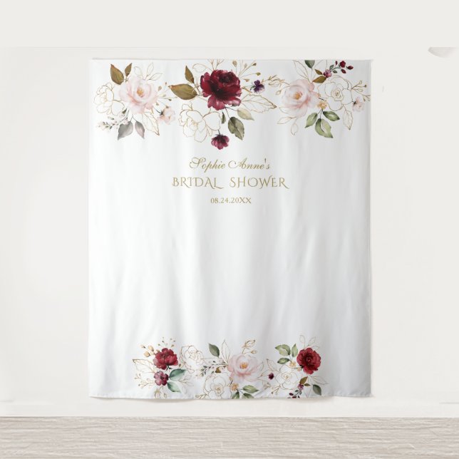 Tenture Stand de photomaton de mariage Fleurs Bourgogne Ro (Devant)
