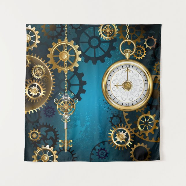 Tenture Steampunk Arrière - plan turquoise avec Gears (Devant)
