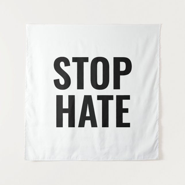 Tenture Stop Hate, panneau minimaliste noir blanc (Devant)