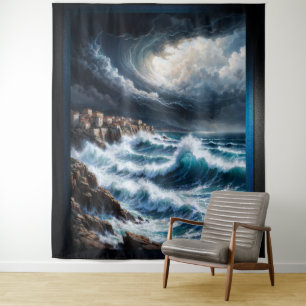 Tenture Storm By A Mediterranean Coast AI Art by Xendor7