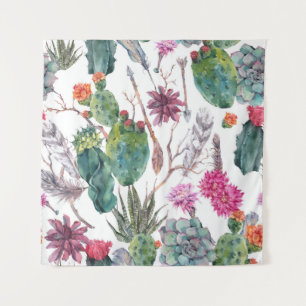 Tenture Style Bohème, Cactus Vintage Aquarelle.